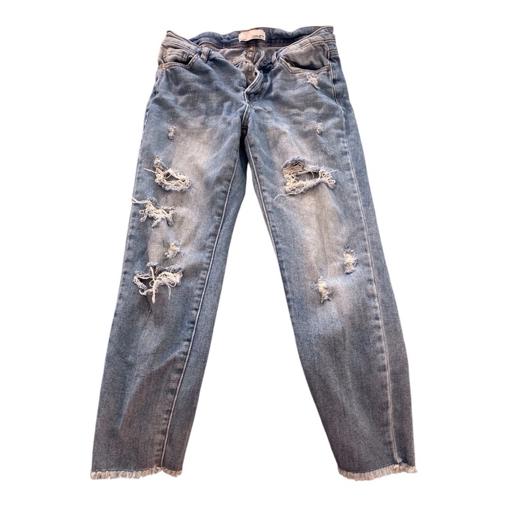 FLYING MONKEY  Super Distressed Raw Hem Jeans Edgy Vintage Straight Leg